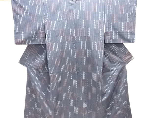 JAPANESE KIMONO / ANTIQUE KIMONO / SILK / TSUMUGI / WOVEN LINE DRAWING